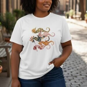BRAND NEW ~ Women's White Cotton Seahorse Summer T-Shirt Top ~ Size XL ~ NWT